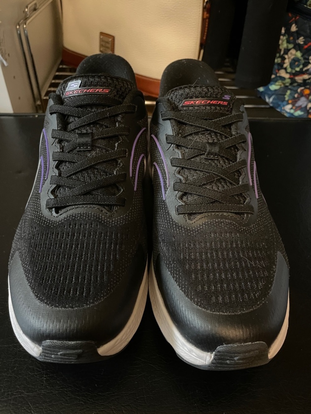 Skechers Women’s Black Sneakers with Purple Trim